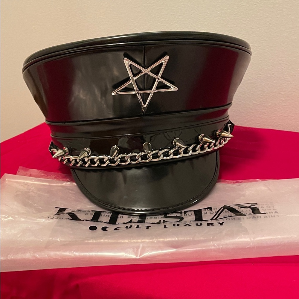 Killstar Black Hat with Silver Chain and Star Emblem